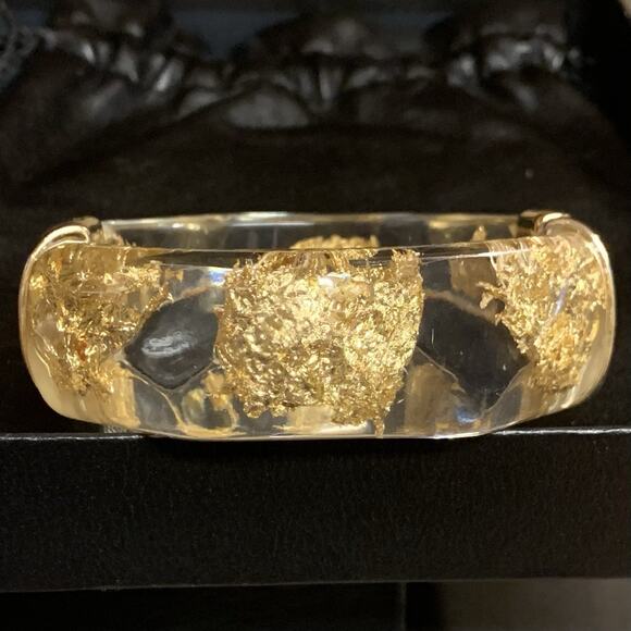 Chico's Bracelet Clear Lucite with Gold Foil & Gold Hinge Closure - Picture 6 of 6